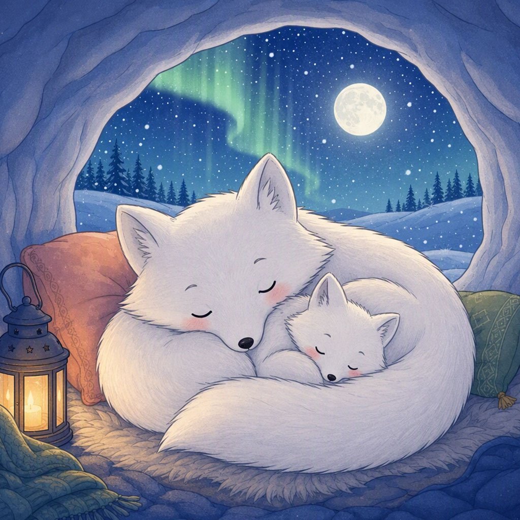 Flurry falls asleep curled up with Mama in their warm den, at the end of this rhyming winter bedtime story for kids ages 3-5.